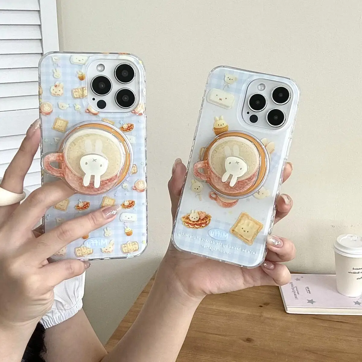 

Чехол для телефона Miffy Kawaii Bread Coffee Miffy Rabbit, подходит для телефона с мультяшным рисунком для Iphone 16, Pro max, магнитный кронштейн с кроликом