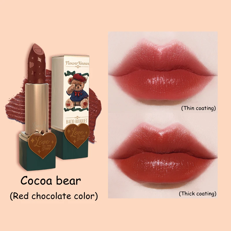 Flower Knows Love Bear Series Matte Moisturizing Lipstick Silky Smooth Renewal Natural Lip Makeup Professional Cosmetic Women