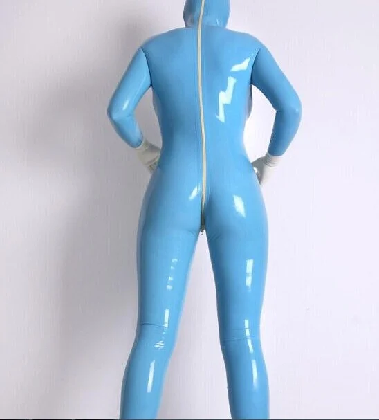 Latex Rubber Gummi Nursing Catsuit Hood Full-body Bodysuit Tights Size XS~XXL