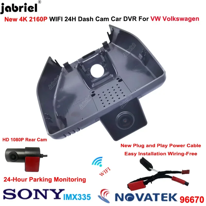 Jabriel For Volkswagen VW id 3 ID3 ID.3 2021 2022 2023 2024 4K Dash Cam Front and Rear Camera Wifi 24H Car Dvr Video Recorder