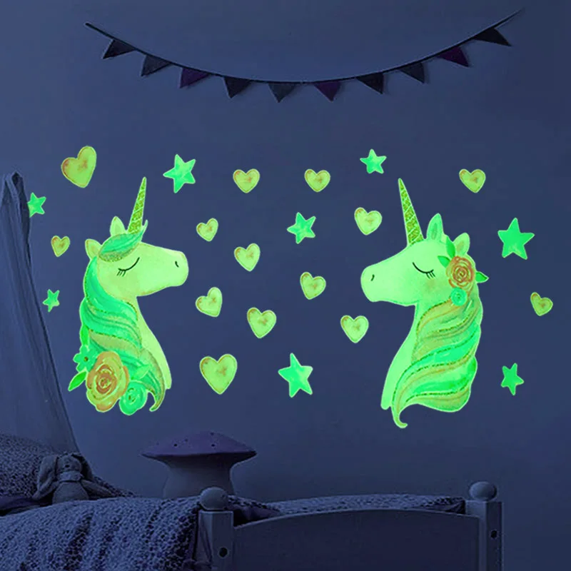 

1Set Unicorn Wall Decals Stickers Glowing in the Dark Room Nursury Decor for Baby Bedroom Ceiling Home Decor Kids Birthday Gift