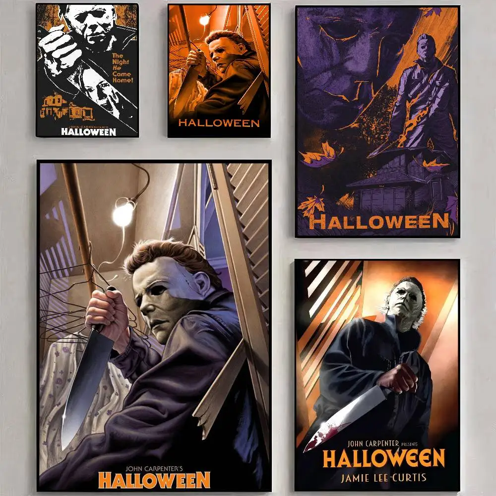 Pósteres adhesivos de Halloween con personajes de películas, pegatina elegante para decoración de sala de estar, pintura decorativa Vintage