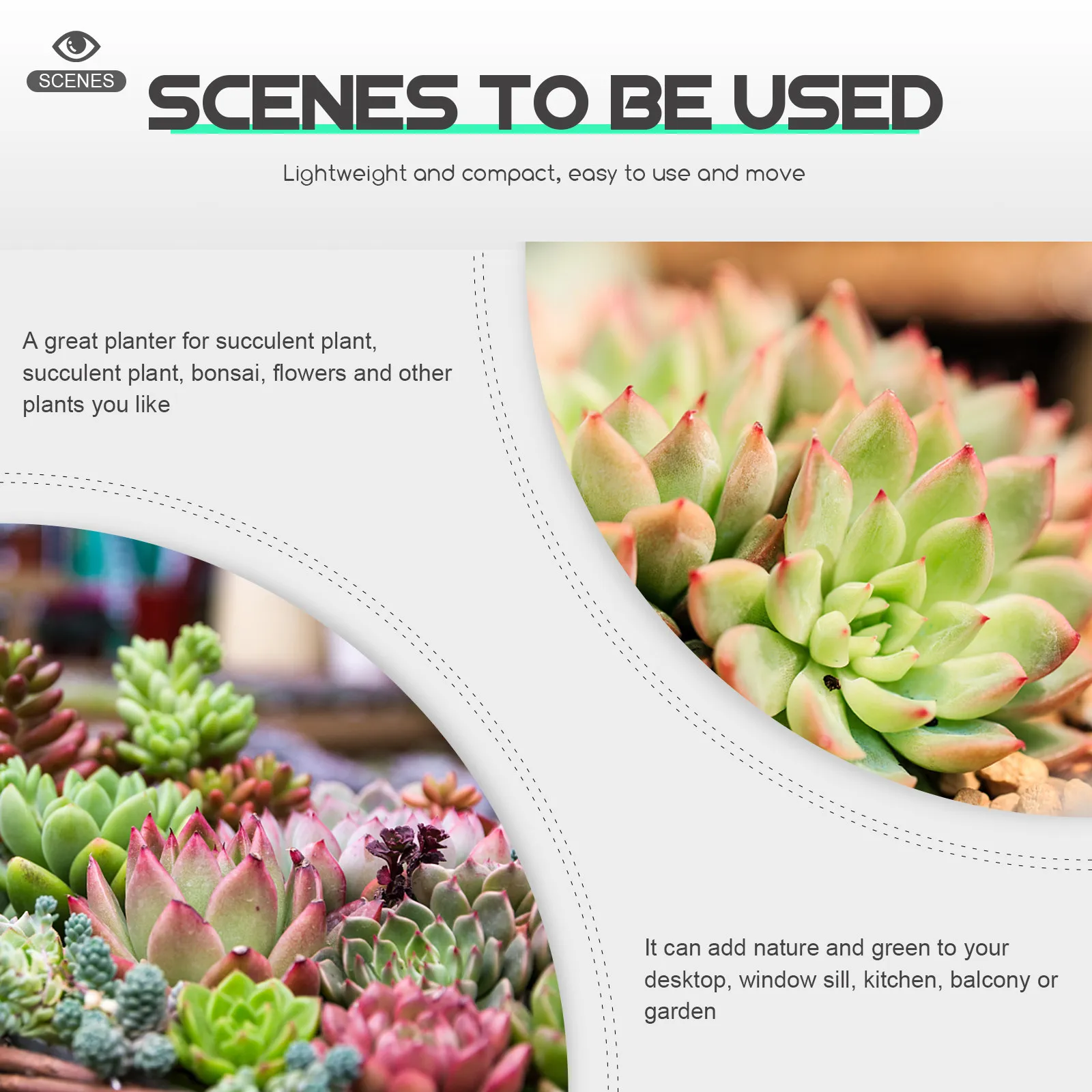 4Sets Lightweight Compact Decorative Succulent Planter Set for Desktop Window Sill Kitchen Balcony Garden Indoor Outdoor Use