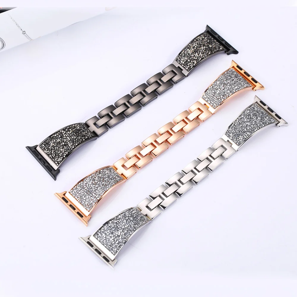 Luxury Diamond Stainless Steel Strap for Apple Watch Band 45mm 41mm 44mm 40mm 42mm38mm Women Bracelet for iWatch Series 876543SE