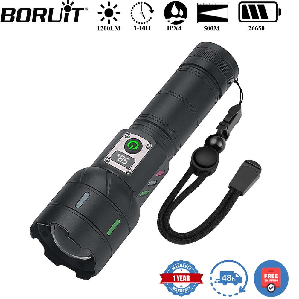 boruit-a15-500m長距離照射-1200lm-ledズーム懐中電灯-type-c充電式モバイルバッテリー機能付き-防水アウトドアキャンプランタン