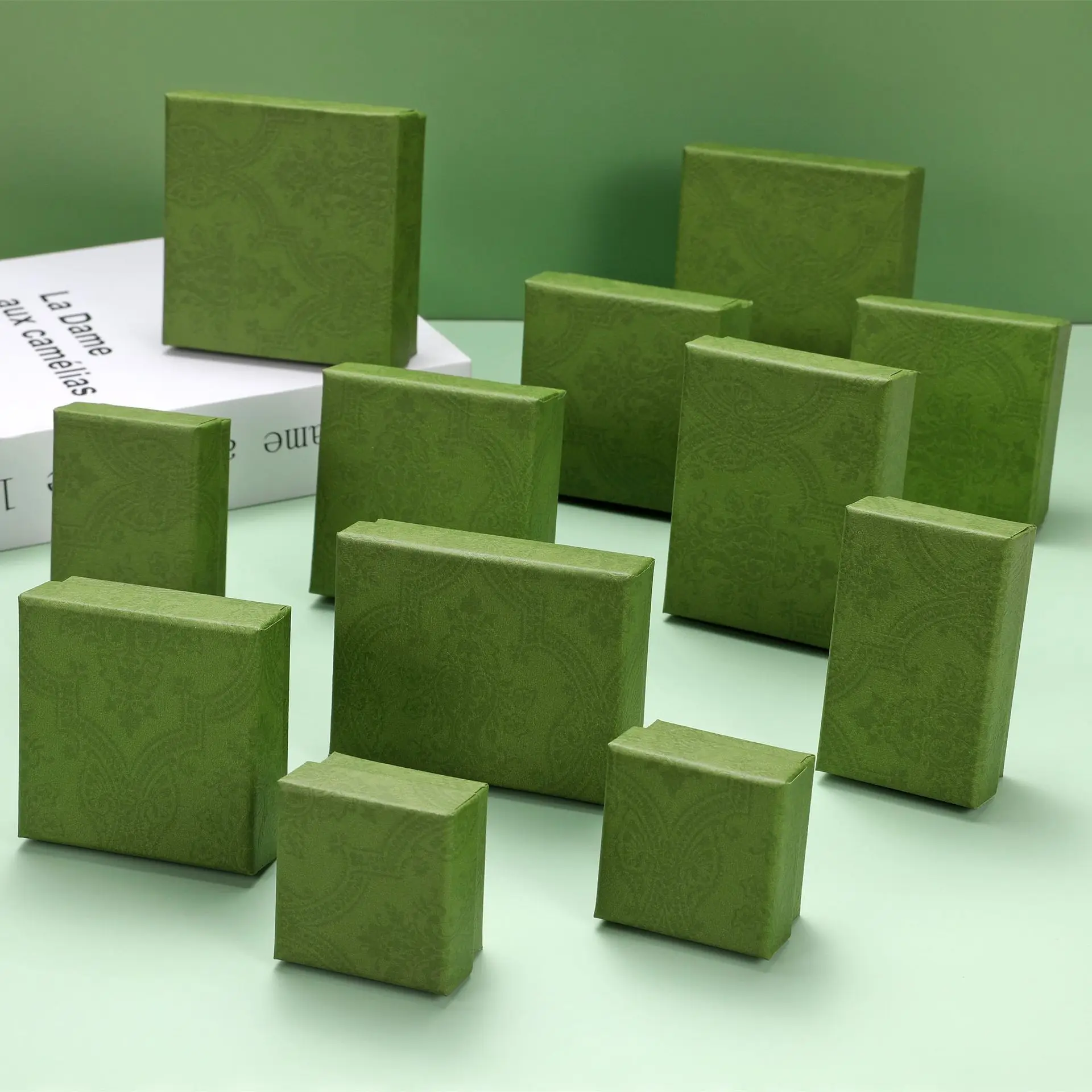 

12 шт., зеленые крафт-бумаги, коробки для упаковки ювелирных изделий, футляр для хранения, ожерелье, серьги, кольцо, браслет, коробки для упаковки ювелирных изделий, сумка