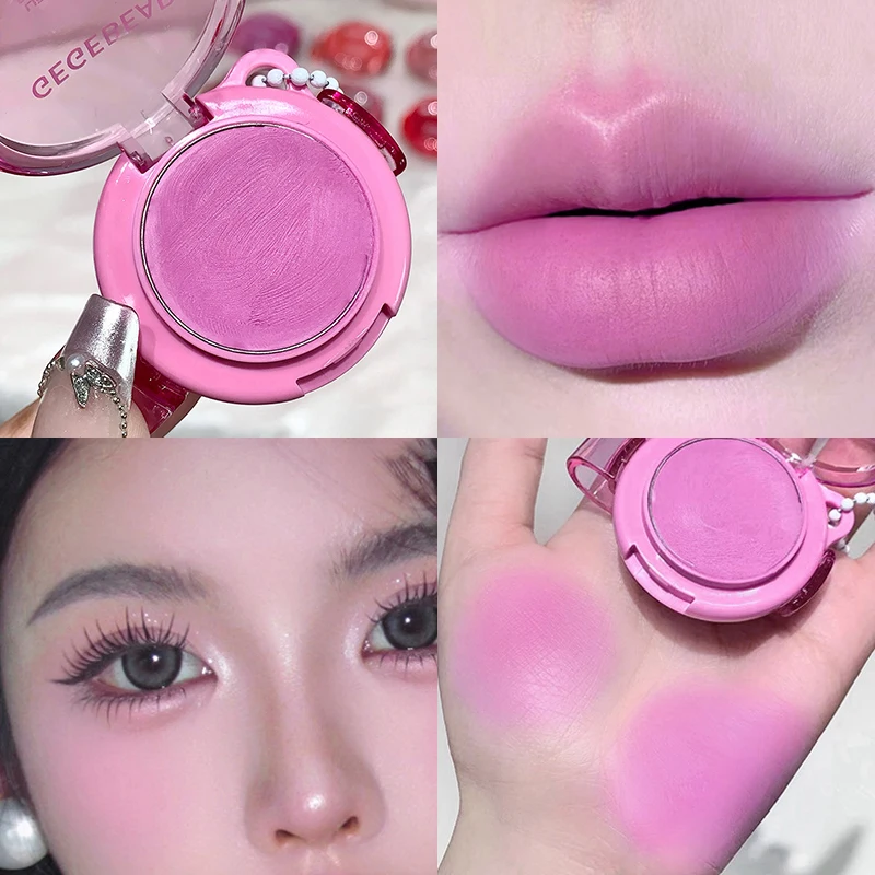 Mate Rosa púrpura rubor crema labio mejilla multiusos labio barro lápiz labial monocromático colorete iluminador cara fácil Color maquillaje colorete
