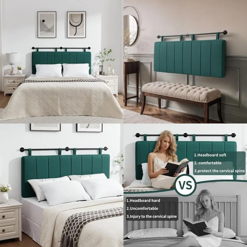 

Queen Size Upholstered Wall-Mounted Bed Board with Elegant Green Linen and Channel Design for Bedroom