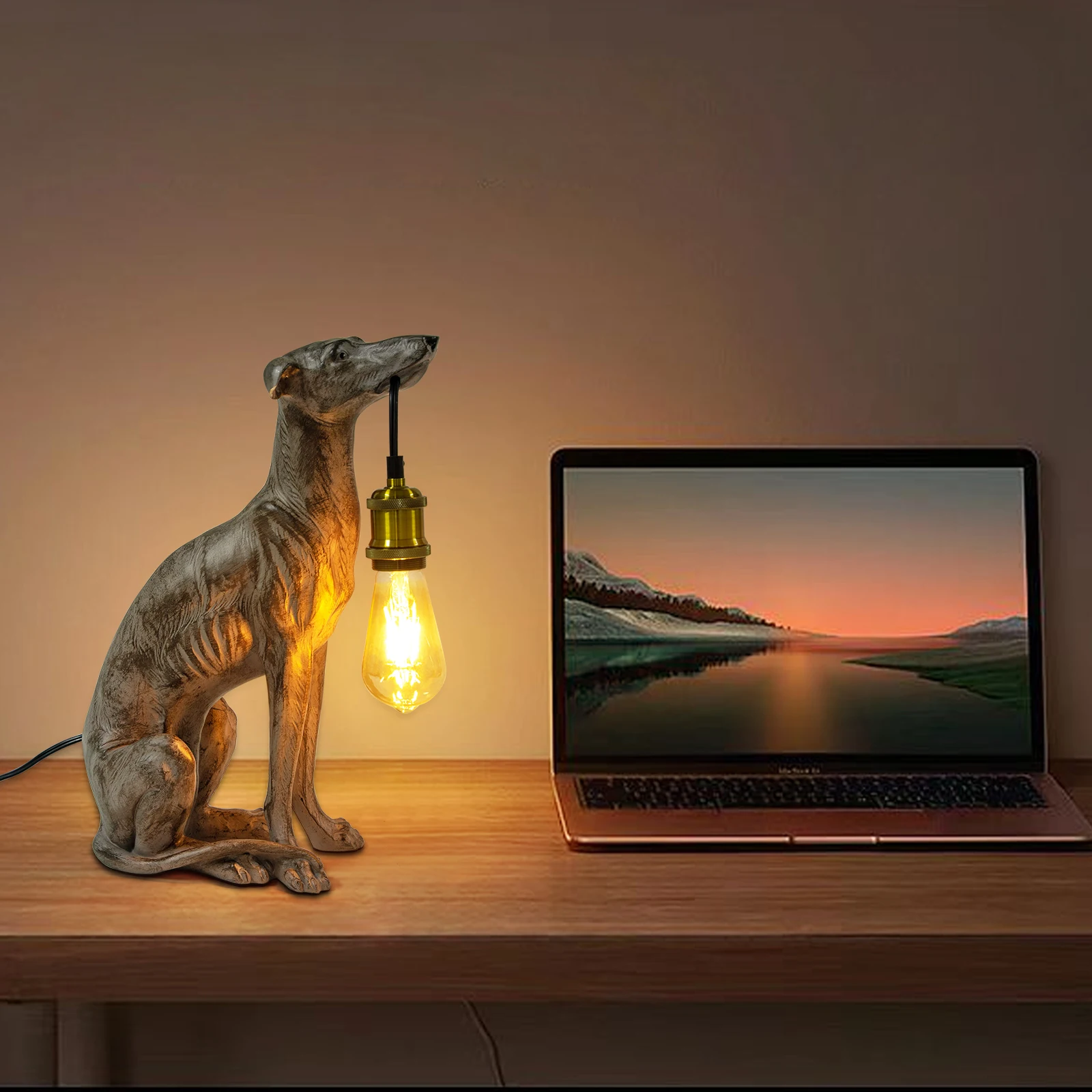 

Black Dog Shape Resin Table Lamp with E26 Socket, Push Button Switch, Modern Unique Home Decor Night Light - Not Include Bulb