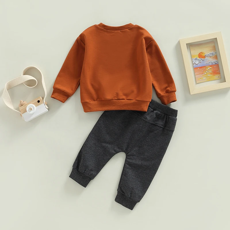 VISgogo 0-3Y Baby Boys Clothes Autumn Set Letter Print Sweatshirts Tops Elastic Drawstring Pants Toddler Outfits 2pcs Set