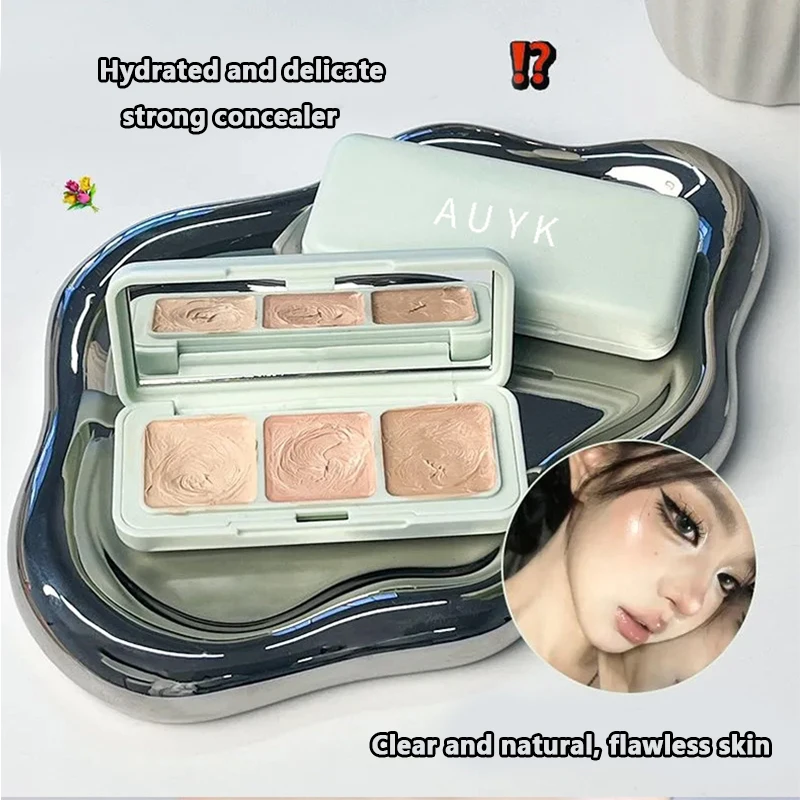 Three-color concealer palette to cover dark circles,spots,tear grooves,nasolabial lines,acne marks,natural contouring for women