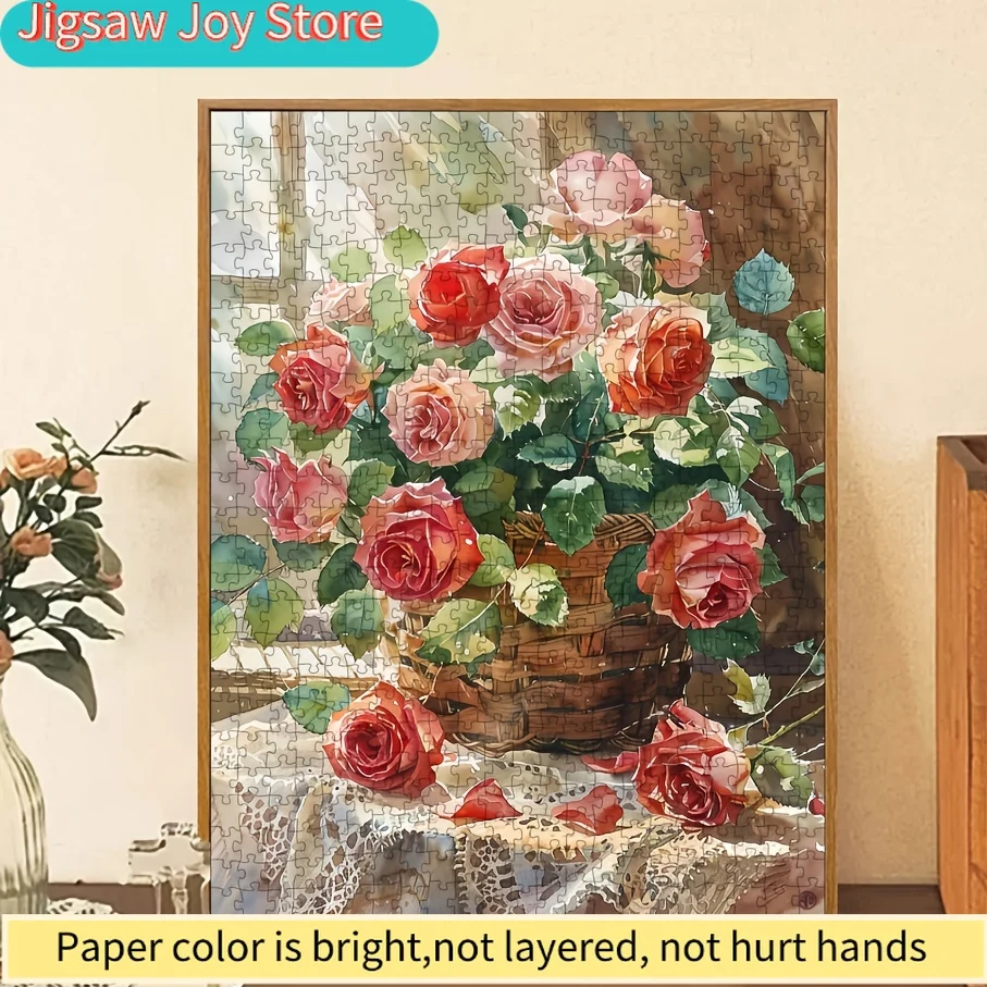 1 Box (500pcs) Mini Size Paper Puzzles | "The Roses in the Basket" Portable Card Game for Party & Family Activities, Scratch R