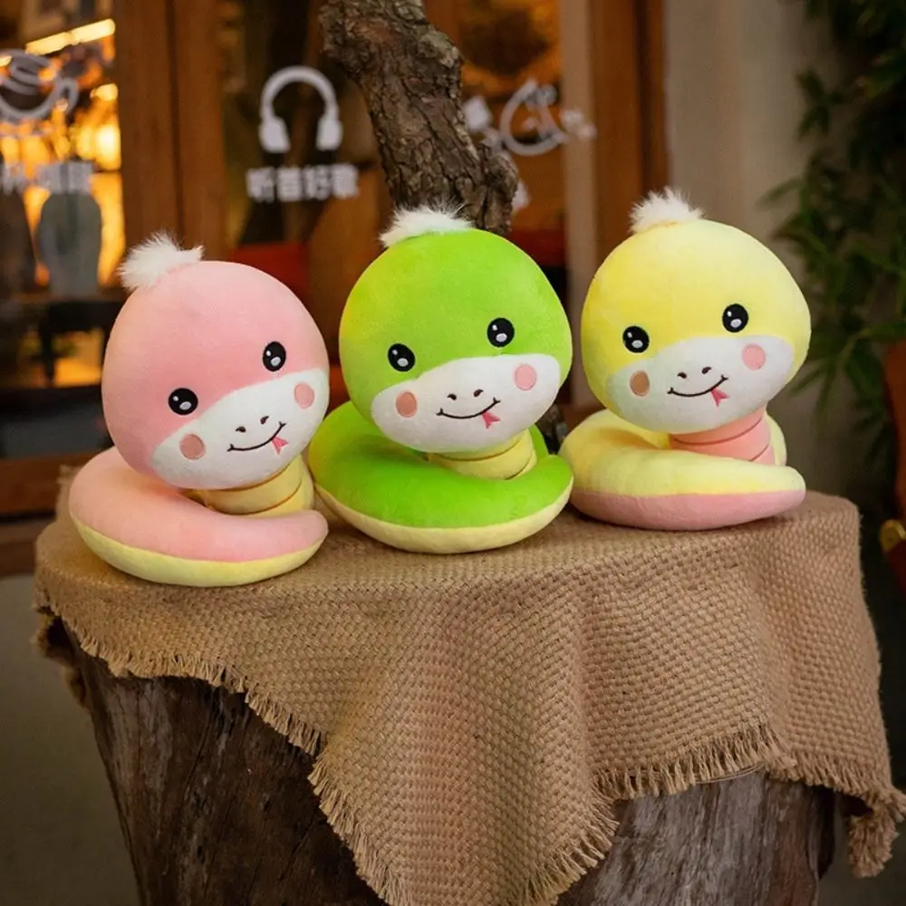 Chinese Zodiac Snake Plush Toy Coiled Sticking Tongue Snake Plush Doll Fluffy Stuffed Animal Boa Snake Stuffed Toys