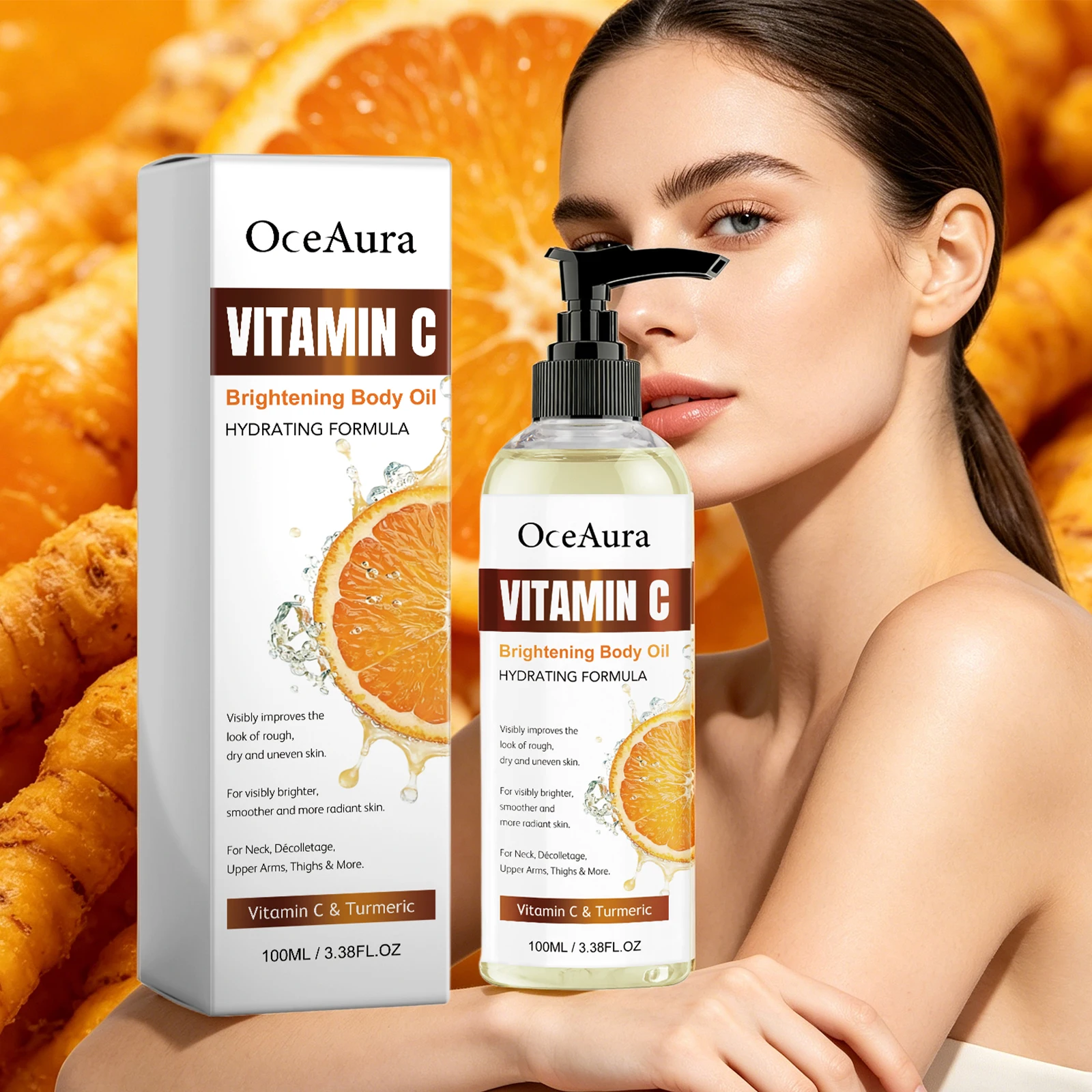 Turmeric Vitamin C Glow Body Oil for Brightening Hydrating Moisturizer Even Skin Tone Fast Absorbing Body Massage Essential Oil
