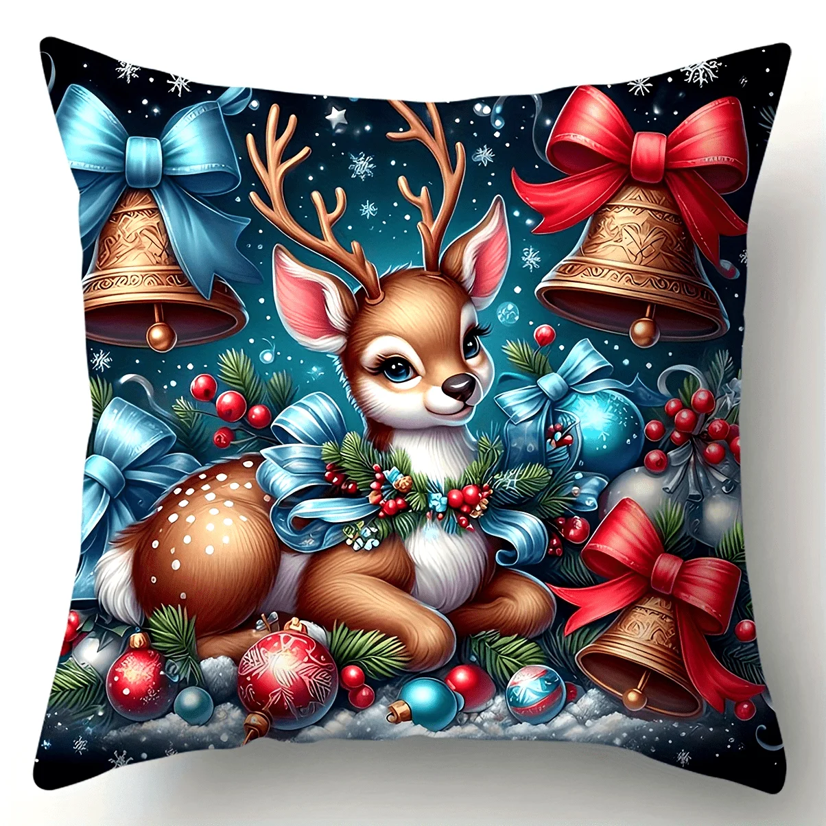 Single Sided Printed Cushion Cover Christmas Elk Soft Fabric Living Room Sofa Bedroom Bedside Decorative Pillowcase