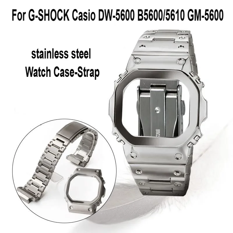 G-SHOCK カシオステンレススチール時計ケース-ストラップ DW-5600 B5600/5610 GM-5600 時計バンドソリッドメタルベゼルマンストラップアクセサリー