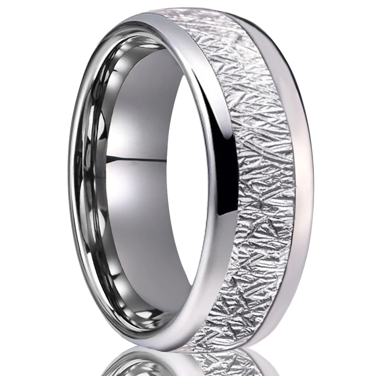 

8mm classic simple inlaid silvery mist pattern tungsten steel ring, comfort fit male and female couple jewelry accessories。