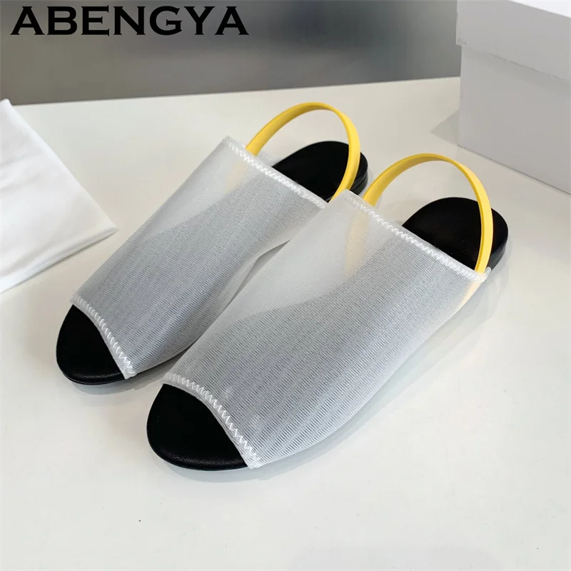

2026 Summer New Fishing Mesh Open Toe Flat Sandals Women Round Toe Slingback Trendy Flat Sandals Breathable Walk Shoes Mujer