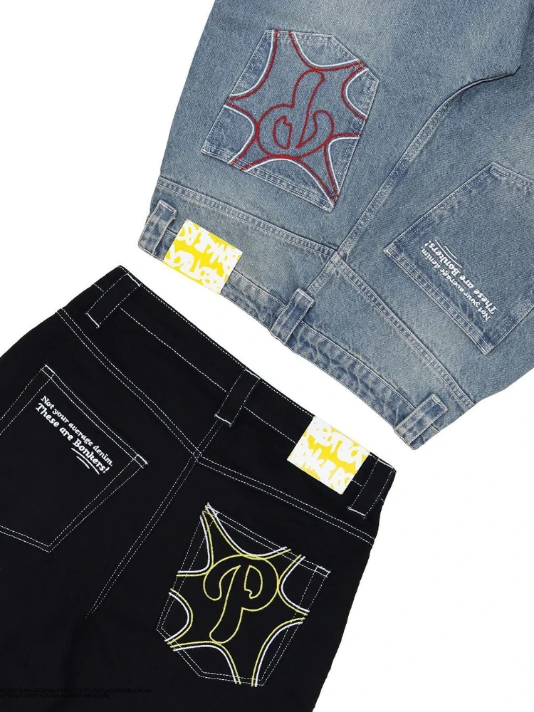 Y2K selling new American retro hip-hop embroidered jeans Harajuku Rock Gothic loose wide-leg pants street wear for men and women