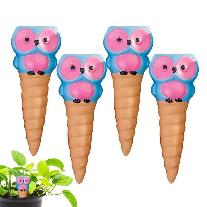 

4pcs Plant Watering Stakes Owl Self Watering Spikes Indoor Potted Owl Shaped Clay Watering Stakes Cone For Vegetables Flowers