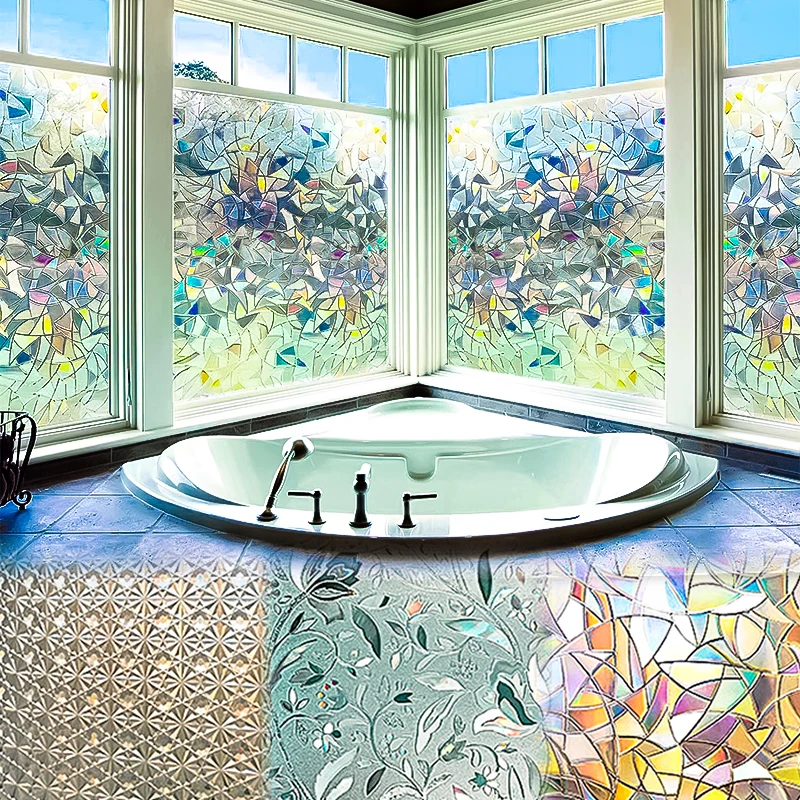 Self Ddhesive Glass Window Film Stickers Waterproof Stained Glass Sticker Static Cling Decorative Glass Film Bathroom Home Decor