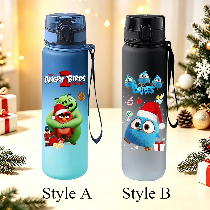 650ml Christmas Angry Birds Sports Water Bottle Gradient Frosted Leakproof Portable Travel Drinking Cup Xmas Gift