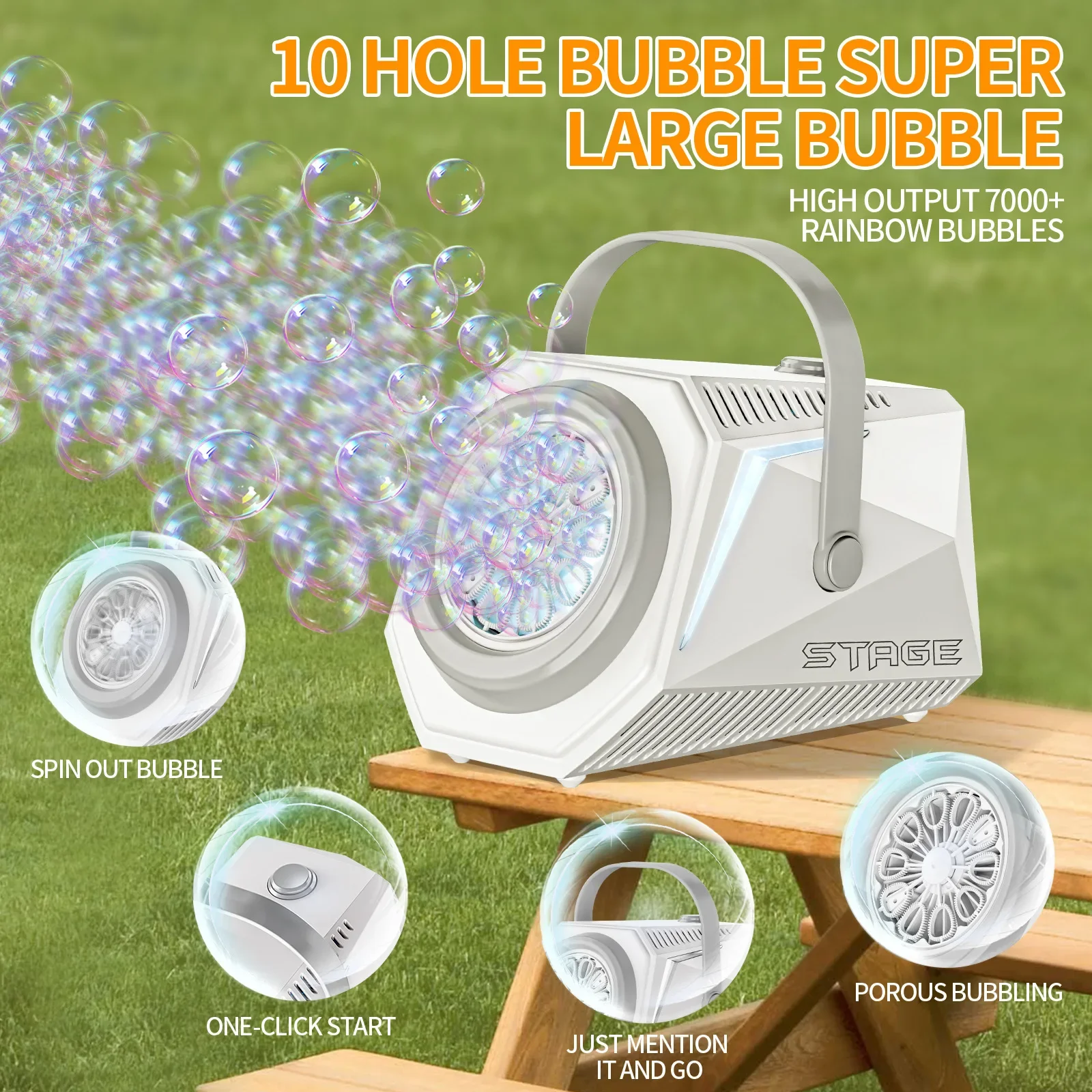 Bubble Machine พร้อมรีโมทคอนโทรล 10 หลุมไฟฟ้าอัตโนมัติ Bubble Blower พร้อมโคมไฟของเล่นสําหรับงานแต่งงานกลางแจ้งของขวัญ