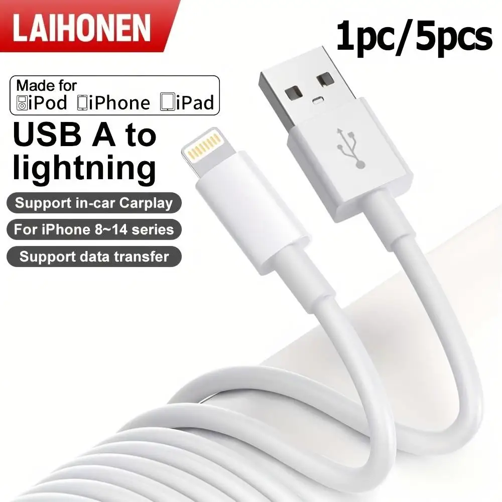 LAIHONEN 1PC/5PCS 10FT USB to Lightning Fast Charging Cable, Durable Charger Cord For iPhone 14 Pro Max 13 12 11 X XR XS iPad