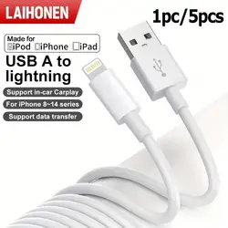 LAIHONEN 1PC/5PCS 10FT USB to Lightning Fast Charging Cable, Durable Charger Cord For iPhone 14 Pro Max 13 12 11 X XR XS iPad