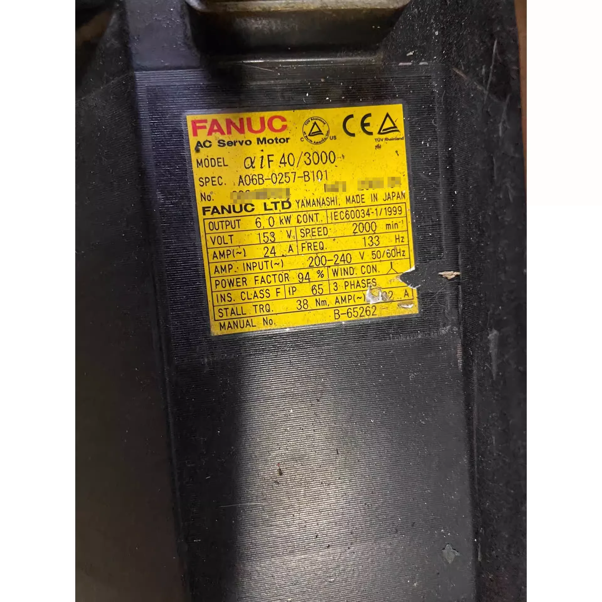 A06B-0257-B101 Fanuc Servo Motor Tested Ok A06B 0257 B101