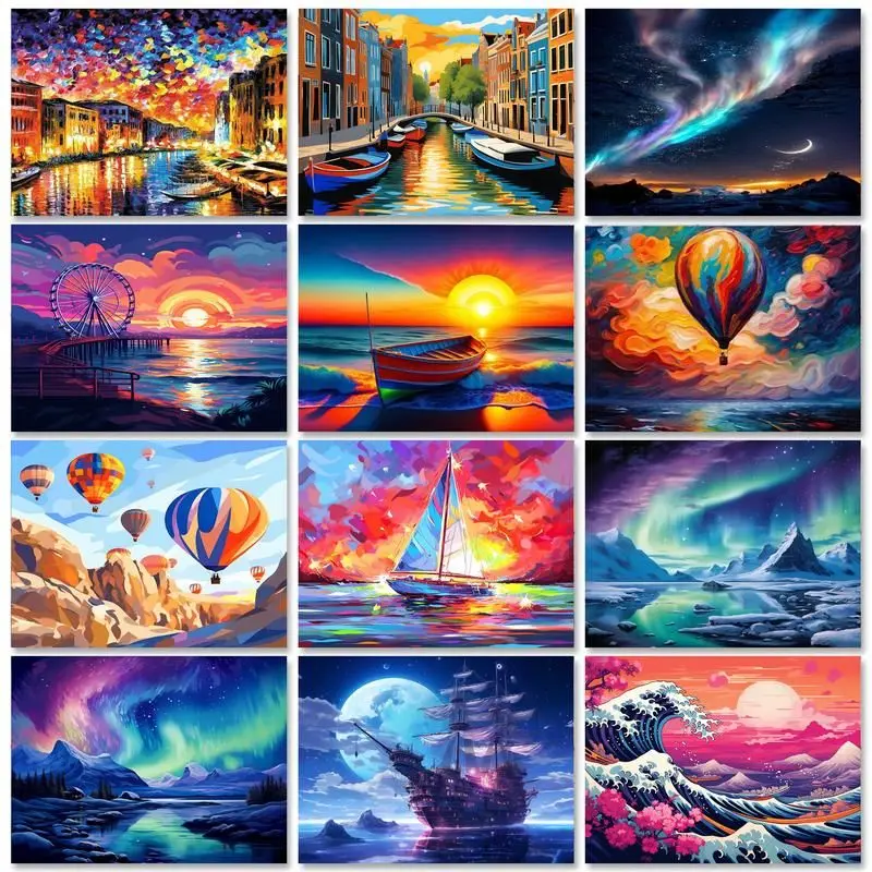 SDOYUNO Diy Painting By Number Aurora Landsape Acrylic Paint For Crafts Diy Gift Marker By Numbers Handpainted On Canvas 60x75cm