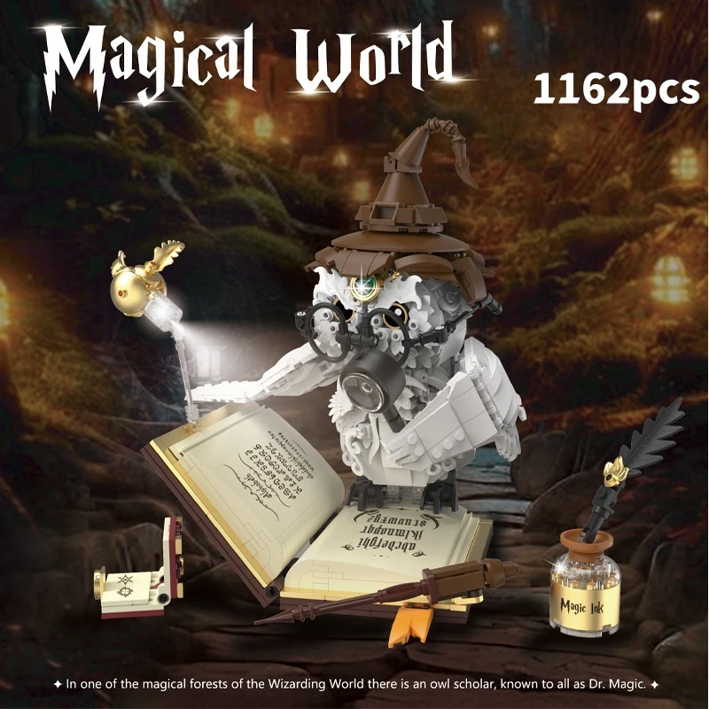 Magical World Owl Doctor Magic Book and Lights Building Blocks Bricks Animal Bird Models Boys Assembly Toys Kid Christmas Gifts