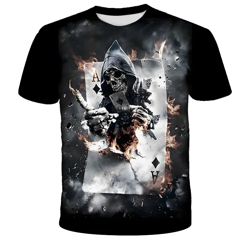 Boys Flame Skull Knight 3D Printed T Shirt Fashion Halloween Clothes Kids Boy Short Sleeve Children Clothing Tops 4-14 Years Old