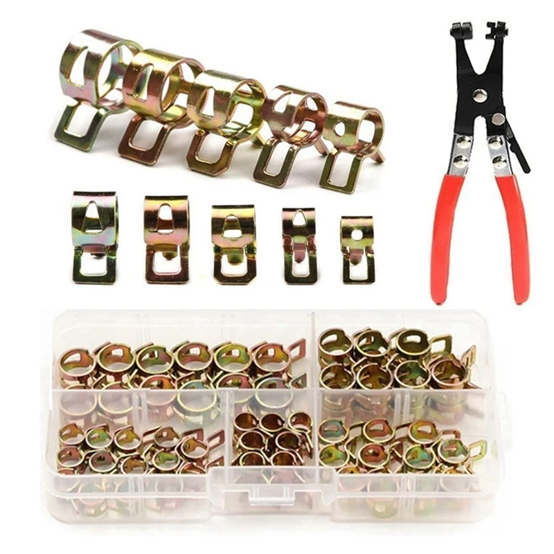 75 PCS Zinc Plated Spring Hose Clamps + Straight Throat Tube Clamp For Band Clamp Metal Fastener Assortment Kit