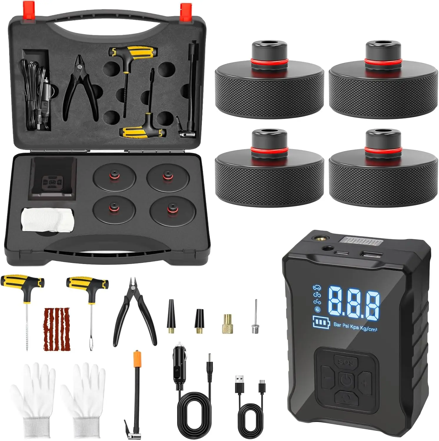 

Универсальный комплект для ремонта шин с воздушным насосом и подушечками для моделей Tesla, портативный аварийный комплект