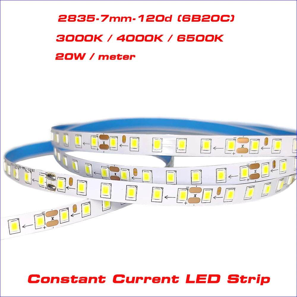 5meters One Color Constant Current 2835 SANAN Chip LED Strip 6B10C 120D with 3000K/4000K/6500K Work with LED Driver.