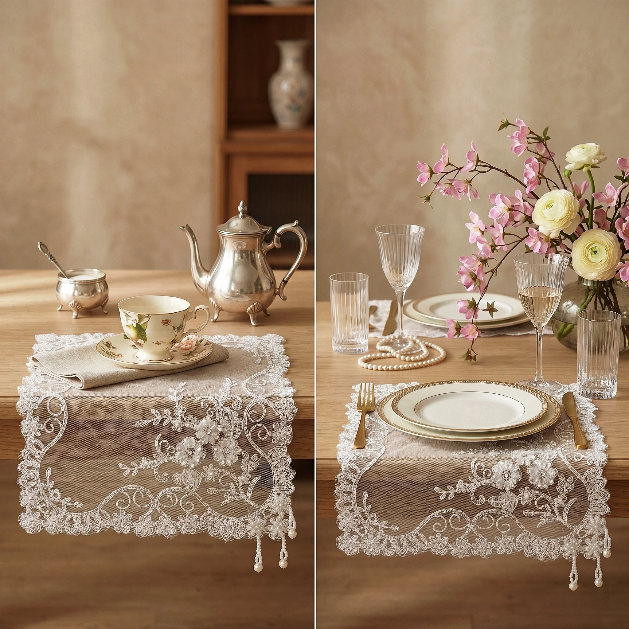 Placemat Set Of 4 White Lace Embroidery Coaster Square Wedding Placemats Breakfast Plate Mat Modern Dining Table Pads Home Decor view 2