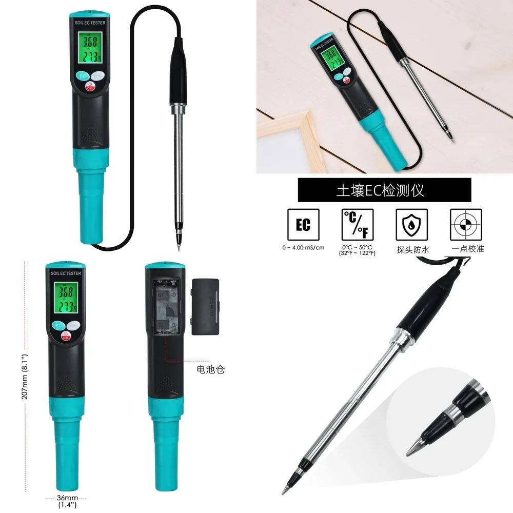 

Портативный цифровой EC-метр для измерения электропроводности почвы в садах, овощных и зерновых полях с функцией измерения температуры
