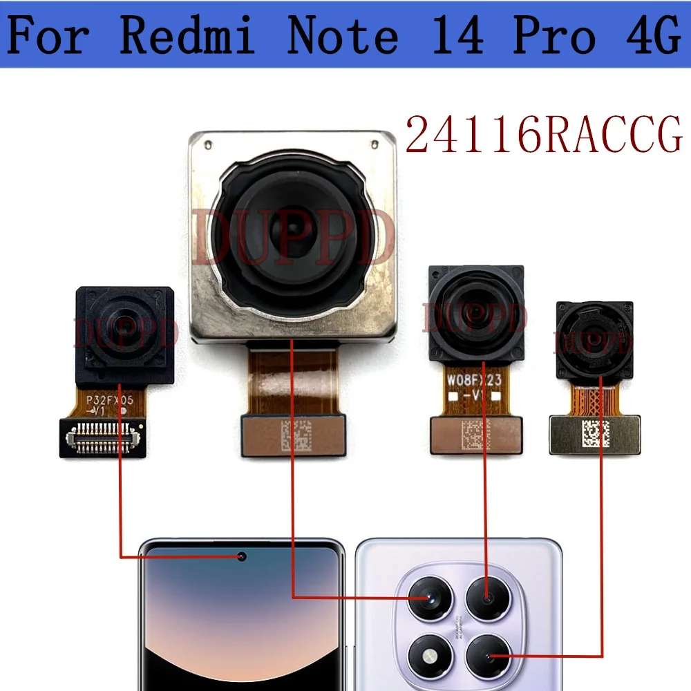 Front Rear Camera For Xiaomi Redmi Note 14 Pro 14Pro 4G Frontal Selfie Facing Back Main Wide Camera Module Flex Cable
