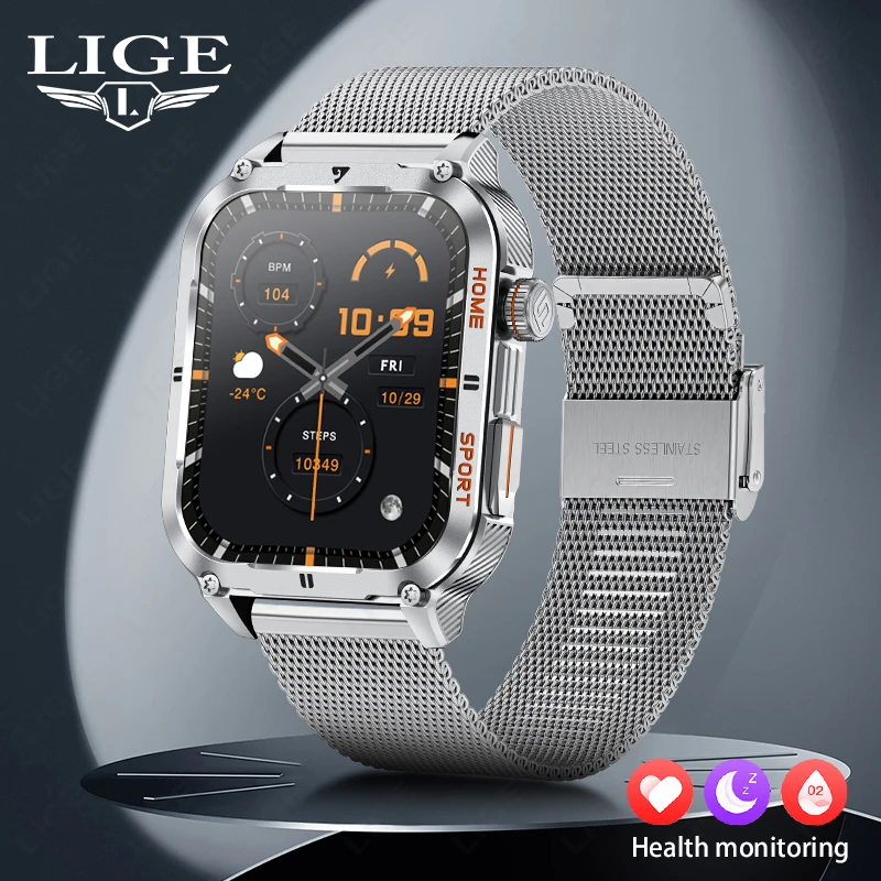 

LIGE Rugged Outdoor Sport Heart Rate Smart Watch Men Bluetooth Call Health Track Watch For Android IOS Waterproof Men Smartwatch