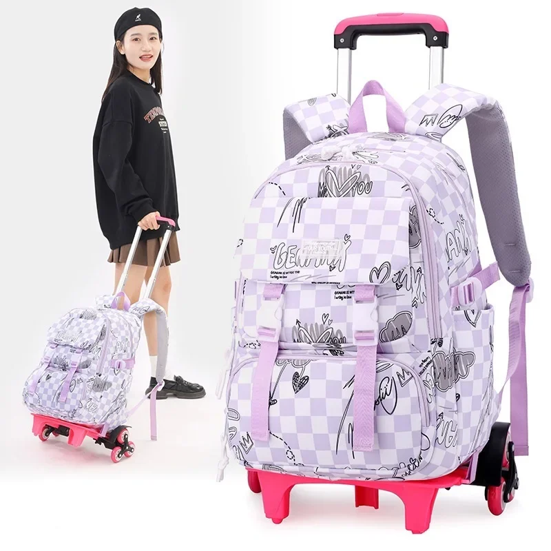 Kinderrugzak School Meisje Wiel School Trolley Tas Wielen Kids Reisbagage Trolley Tassen School Rugzak Met Wielen