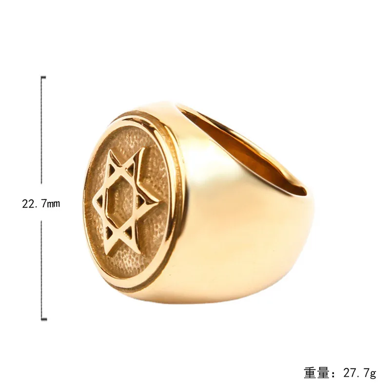 Jewish Star of David Male Ring Punk Rock Stainless Steel Hexagon Rings for Men Retro Jewelry Size 7-13