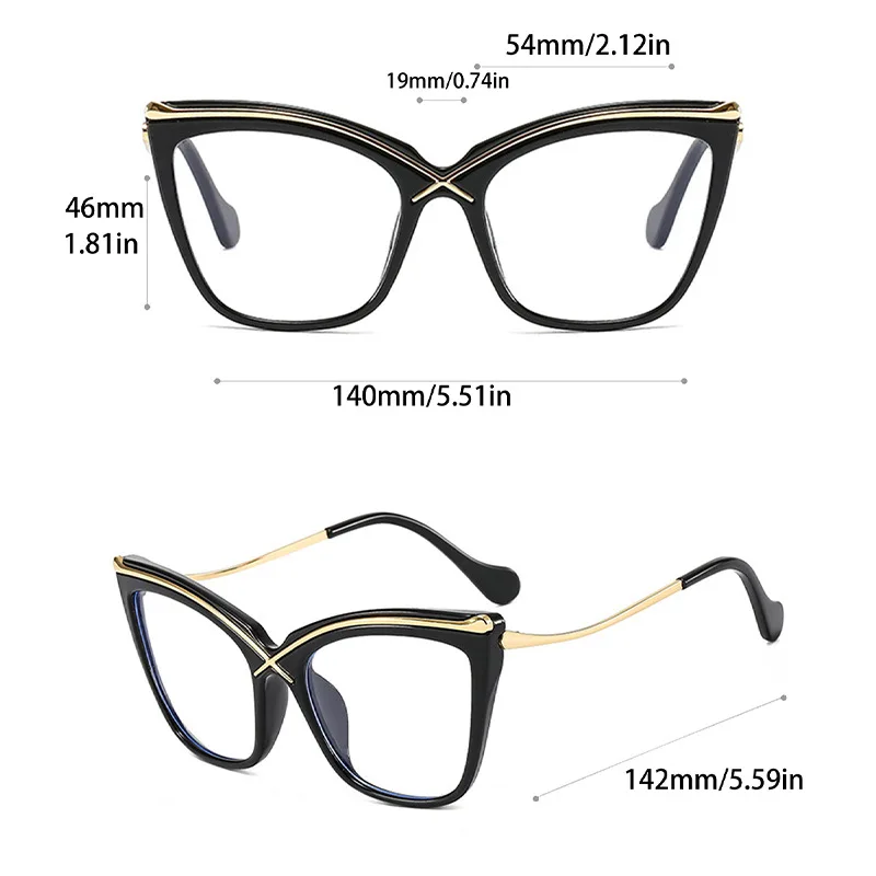 Vintage Fashion Oversized Cat Eye Optical Glasses Frame Women For Female Trendy Glasses Luxury Brand Designer Metal X Eyewear