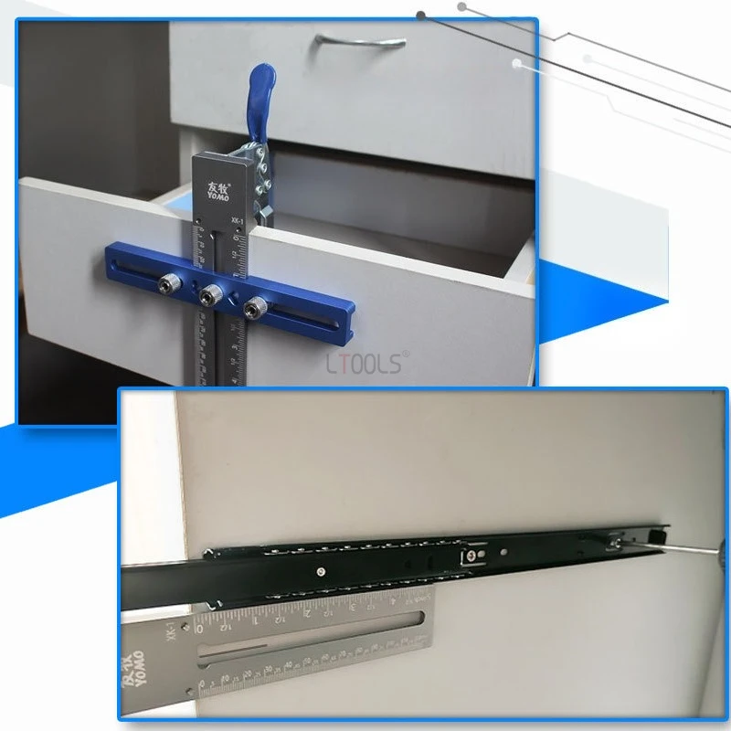Quick Clamping Drawer Handle and Cabinet Knob Drilling Locator T-shaped Adjustable Drawer Slide Rail Installation Auxiliary Tool