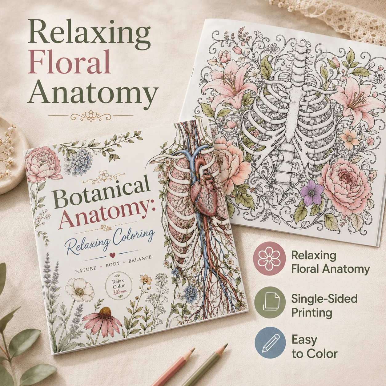 Botanical Anatomy Adult Coloring Book, Floral Anatomy Pages for Relaxation, Mindfulness, Creativity and Stress Relief
