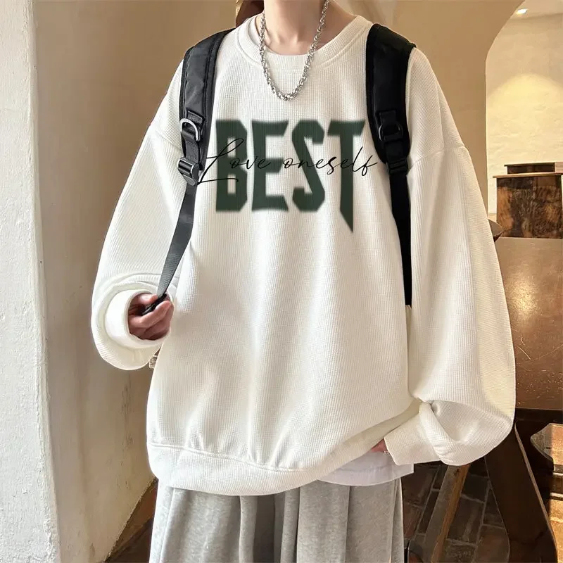 Youth Mens Best Letter Sweatshirts Oversized Tops for Man Spring Long Sleeved T-shirt High Street Harajuku 2025 New Men Clothing