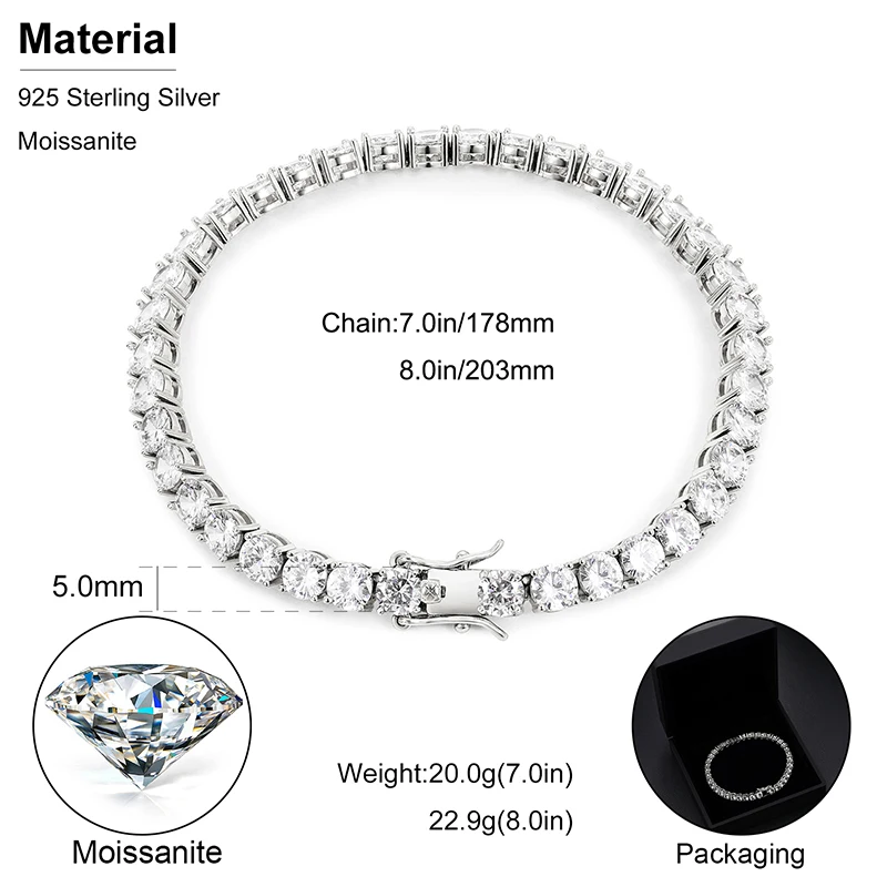 ICEOUTBOX D VVS1 Moissanite Tennis Bracelet Original s925 Sterling Silver Plated 18k White Gold with GRA Bracelets for Women Man