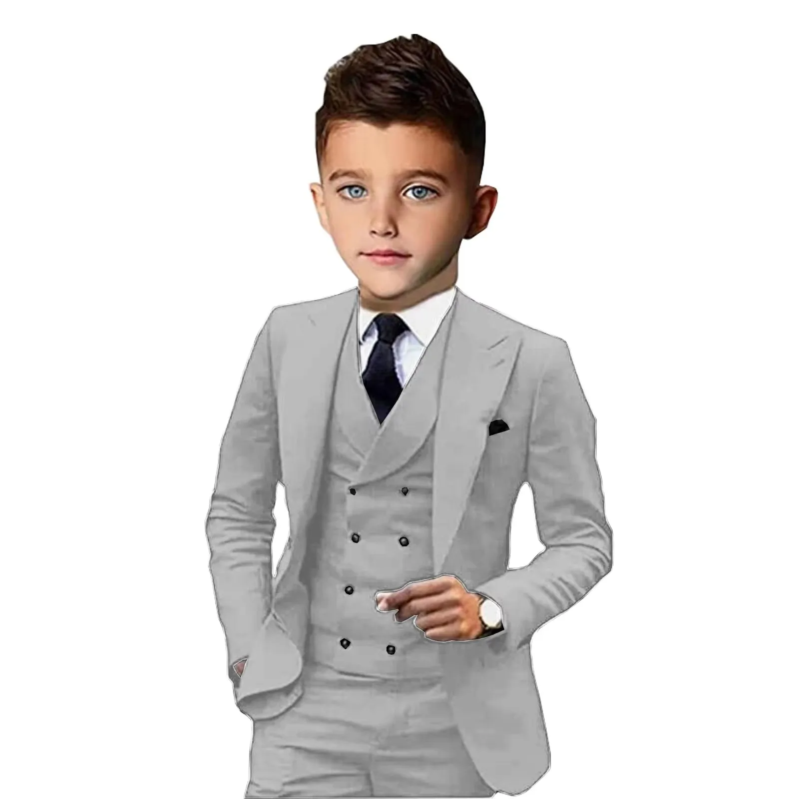 Navy Blue Suit for Boys Wedding Tuxedo Kids Formal Jacket Pants Vest 3 Piece Set Custom Outfit Classic Child Clothes 2-18 years