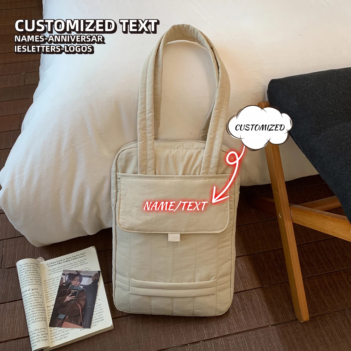 

Custom Logo New Vertical Korean-Style Single-Shoulder Laptop Bag 13-14inch Multi-Purpose Commuter Bag iPad Protective Bag Personalized DIY Notebook Bag