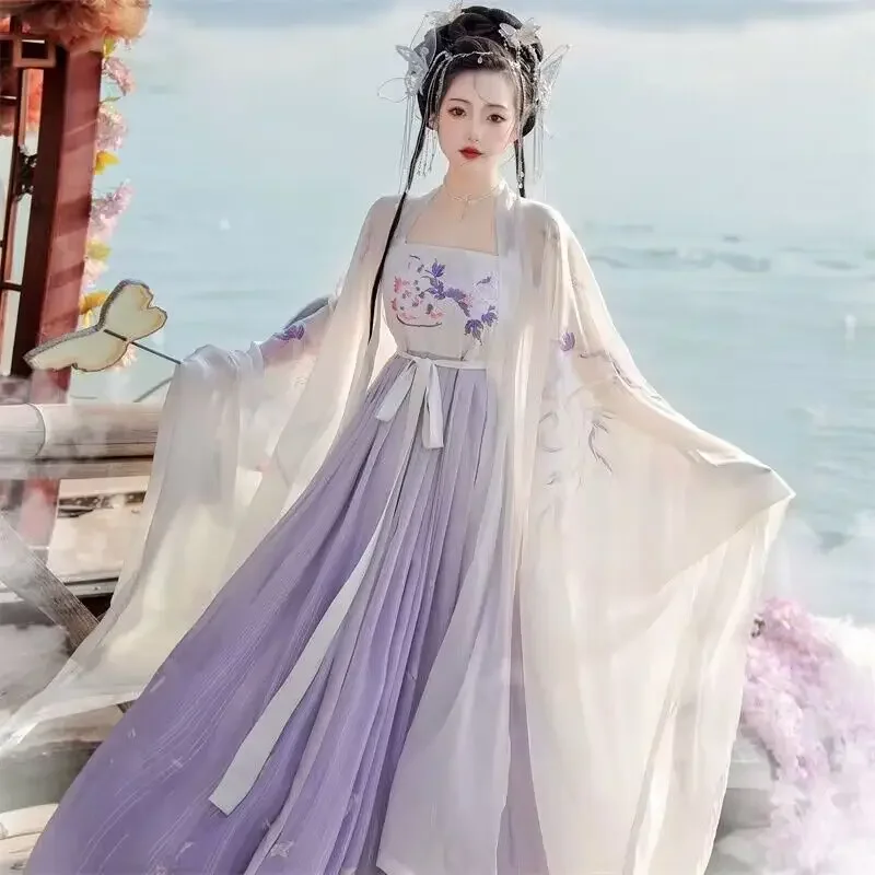 Vestido Hanfu para mujer, disfraz de Cosplay tradicional chino, bordado antiguo, gradiente púrpura, Hanfu, vestido de princesa de verano 2023